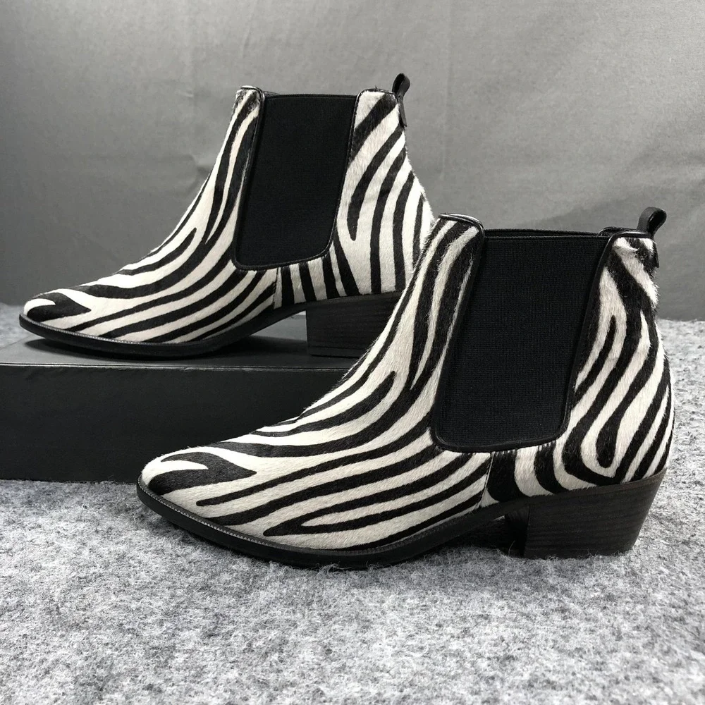 Kennel & Schmenger Boots Womens 7.5 Zebra Haircalf Chelsea Pointed Toe Ankle
